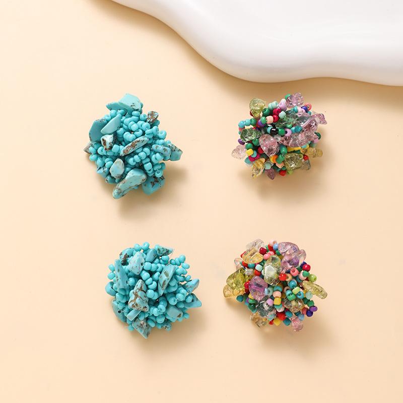 Creative Design Colorful Turquoise Clip on Earrings Non Pierced for Women Fashion Round Handmade Bohemia Party Jewelry Gift