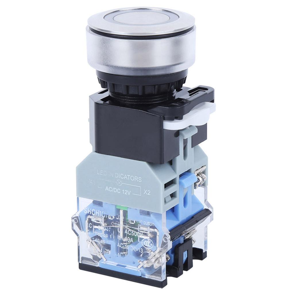 Compact Push Button Switch with Blue Light 30mm Installation Diameter LA38 Ac DC12V(Self Locking )
