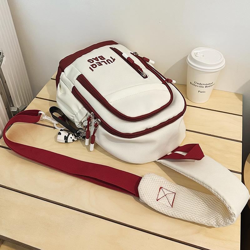 Chest Bag for Women's Burgundy Women's Sports Versatile Trendy Brand Small Backpack Mobile Phone Bag One Shoulder Crossbody Bag