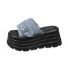 Fashion 8CM Chunky Platform Canvas Sandals Women Thick Bottom Wedges Slippers Female New Summer Non Slip Beach Shoes Woman Buckle Slides