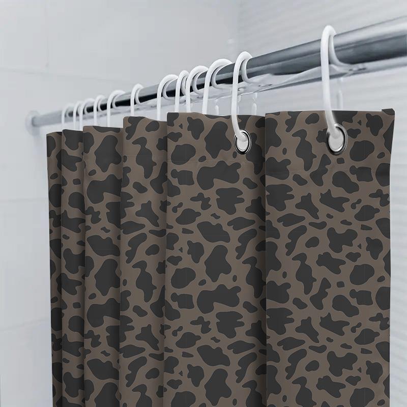 Animal Print Shower Curtain Waterproof Bath Decor Large Size Modern Home Decorative Dark Brown Cow Pattern (180X180Cm)