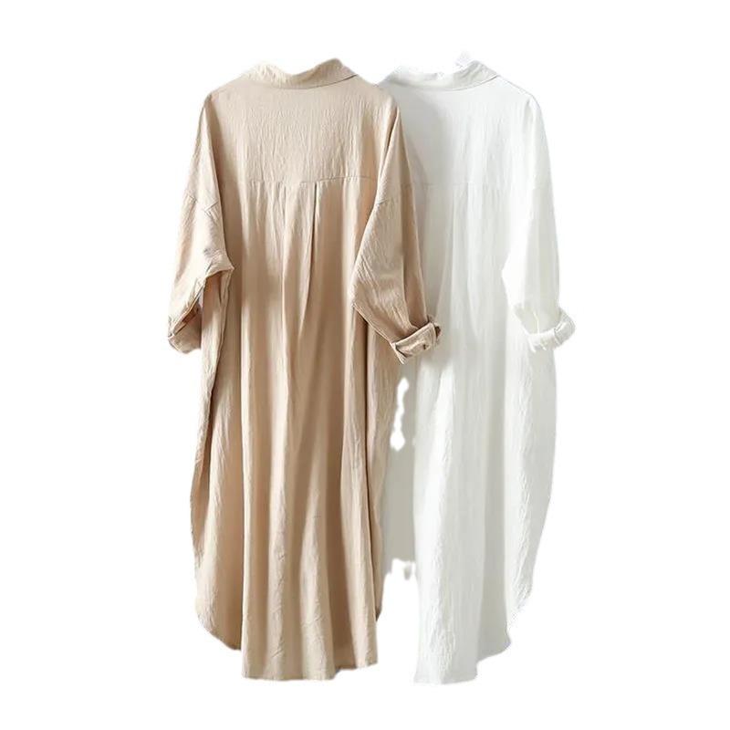 Camicia da donna taglia forte primaverile e autunnale con protezione solare, camicia a taschino media lunga casual ampia