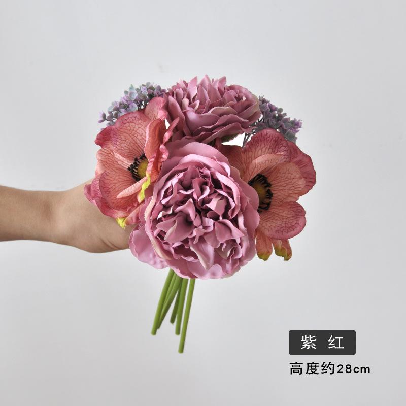 

Peony Anemone Simulation Hand Holding Fake Cloth Flowers Wedding Bridal Handmade Mixed Bouquet Home Decoration Vase Arrangement 1bundle