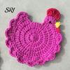 Chicken Coop Decoration Crochet Hen Coaster, Handmade Shape Knitted Mat Handcrafted Coaster for Coffee Cup, Cute Kitchen Countertop Bar Accessory