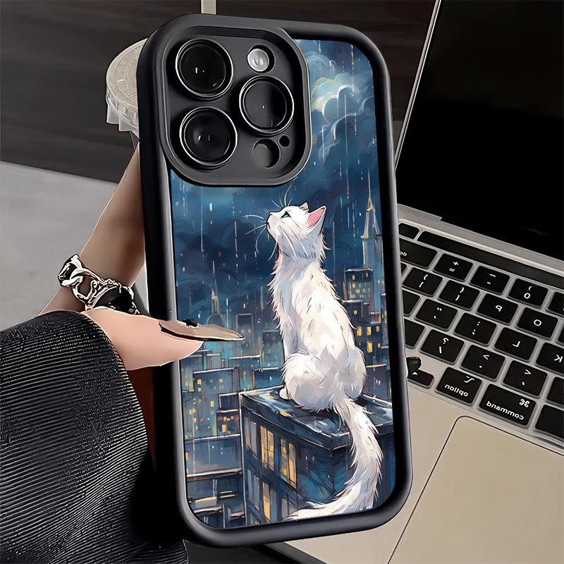 Phone Case for iPhone 17 Air 16E 15 16 Pro Max Healing Sense Cat Rain Cover 14 Plus 13 12 Mini Soft Shell Silicone Fundas