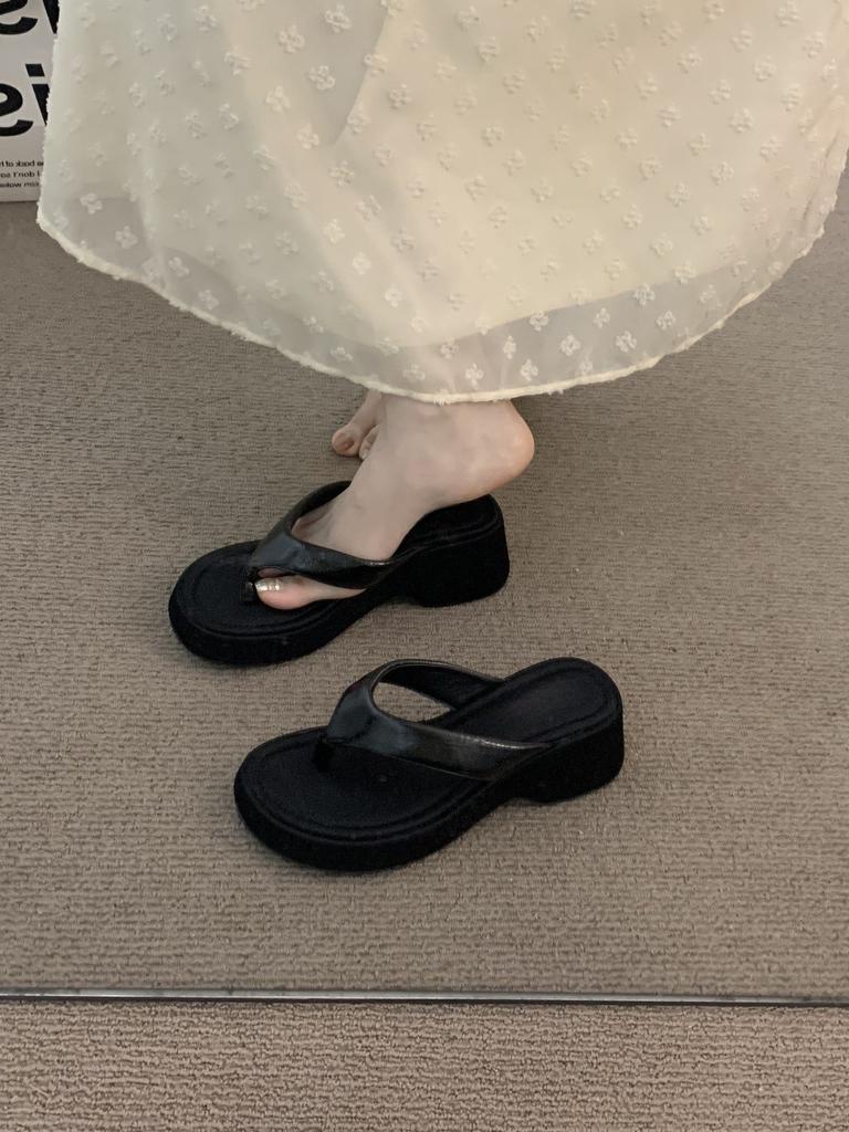 Muffin thick-soled high-heeled toe nude cool slippers female gentle fairy inner height-increasing sandals