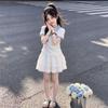 Girls Summer Polo Neck Short Sleeve Top with Lace Trimmed Tiered Dress Set