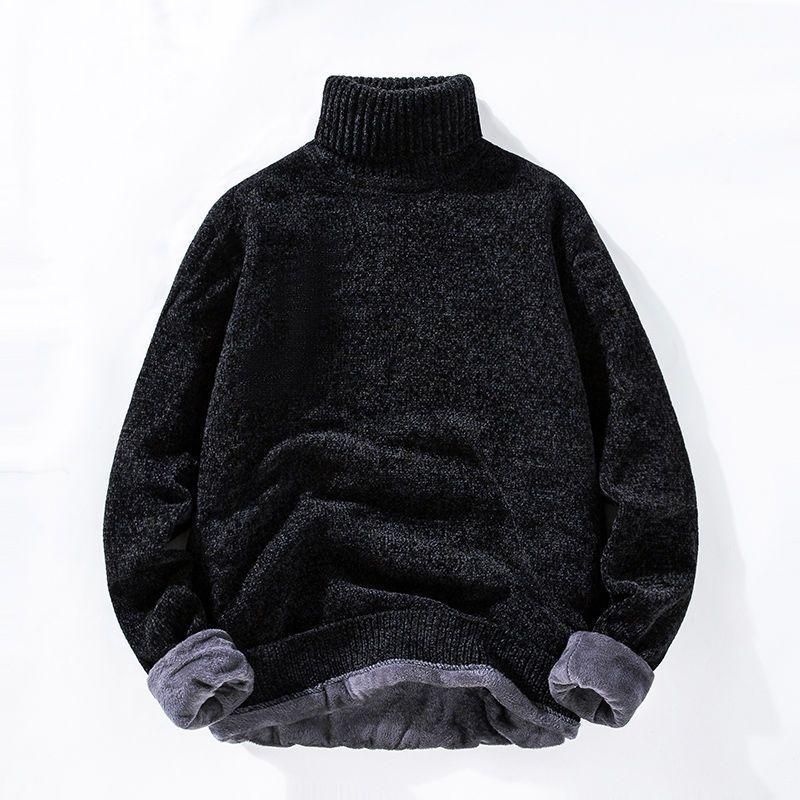 Men's Thick Velvet Chenille High Neck Sweater - Trendy, Loose Fit, Warm Solid Color Knit for Autumn/Winter