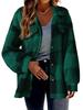 Women Plaid Fleece Jacket ,turndown Collar, Loose and Casual, Long-sleeved ,Fleece Jacket,button,pocket Jacket