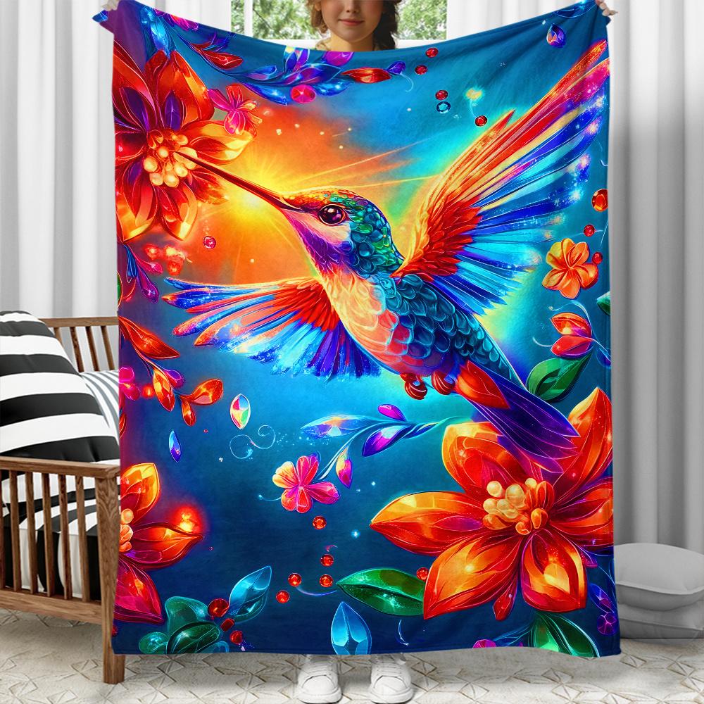 

Colorful Hummingbird Flower Galaxy Fleece Blanket Vibrant Art Print Soft Flannel Throw Tropical Nature Decor Home Wall Art Gift 75x100cm (30x40inch)