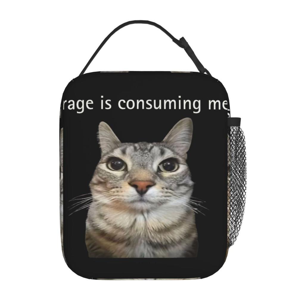 Rage Is Consuming Me Funny Cat Kitten Meme Humor Lunch Bag Casual Lunch Box Portable Insulated Thermal Lunch Bags Cooler Bag