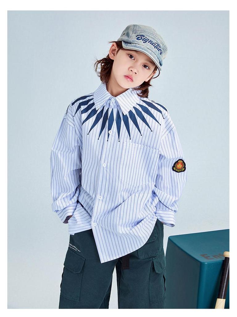 FULONGZAI 2025 Spring Parent-Child Vertical Stripe Shirt for Boys and Girls