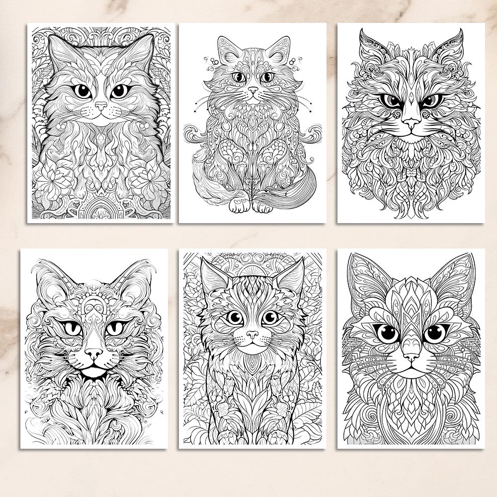 1pc,A4 Teenagers Coloring Book ,Meow Coloring Book,25 Different Patterns,100gsm Thick Paper,Stress Relief,Birthday Gift