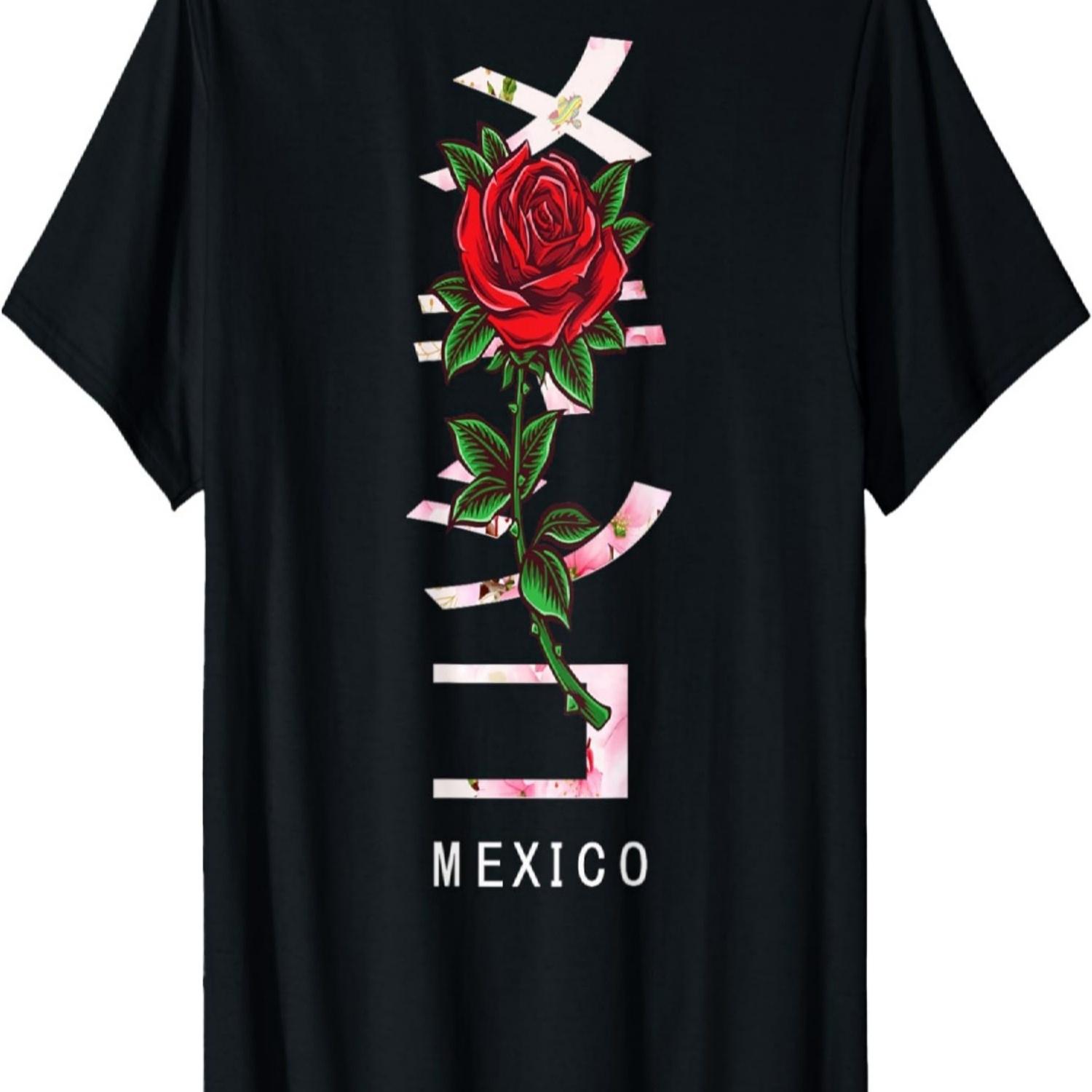 Mexico Saying in  with Roses and Cherry Blossoms T-Shirt S чёрный
