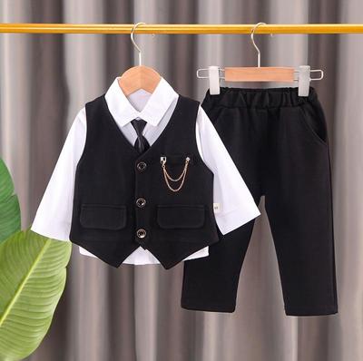 Tenue d'automne pour bébé Ensemble trois pièces élégant pour enfants Costume pour bébé Gilet