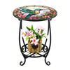 Huaqianguhh Outdoor Side Table, Round Small Mosaic Bird Butterfly Patio Accent, Indoor End Plant Coffee Tea Table for Yard Porch Garden Living