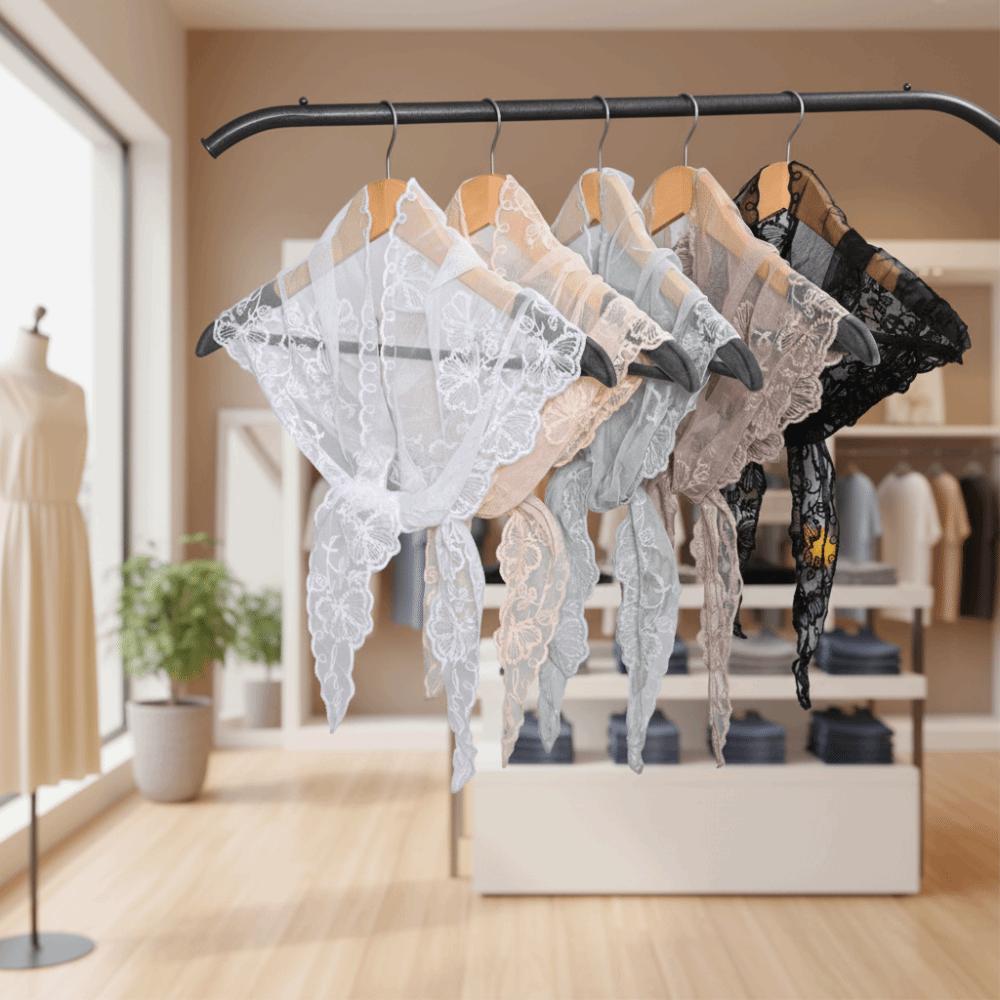 Elegant Embroidered Flower Lace Scarf Breathable Mesh Lightweight Triangle Scarf Silk Scarf Spring