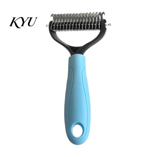 Cat Hair Remover Double-Sided Pet Detangling Rake, Dog Undercoat Rake with Rounded Blades, Grooming Supplies Shedding Brush Comb for Long Dogs,