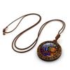 Sun Moon Goddess Time Round Wooden Vintage Brown Wax Rope Jewelry Pendant Necklace