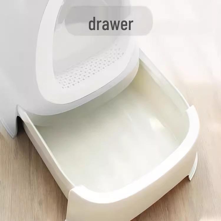 Mika Enclosed Cat Litter Box with Door Panel, Garbage Bag Drawers, and Accessories Upgrade