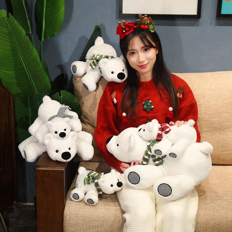 Lovely Scarf Polar Bears Plush Toy Soft Animal Bear Stuffed Pillow Cute Back Cushion Birthday Christmas Gift Home Decoration