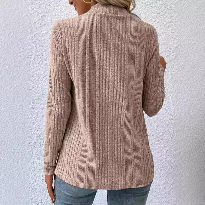 2026 Autumn/Winter Solid Color Ribbed Knit Cardigan - Open Front, Long Sleeve, Casual Women's Sweater