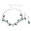 Damen Halskette Ohrring Set Strass Blätter Braut Hochzeit Schmuckset für Geburtstagsfeier Grün und Weiß K