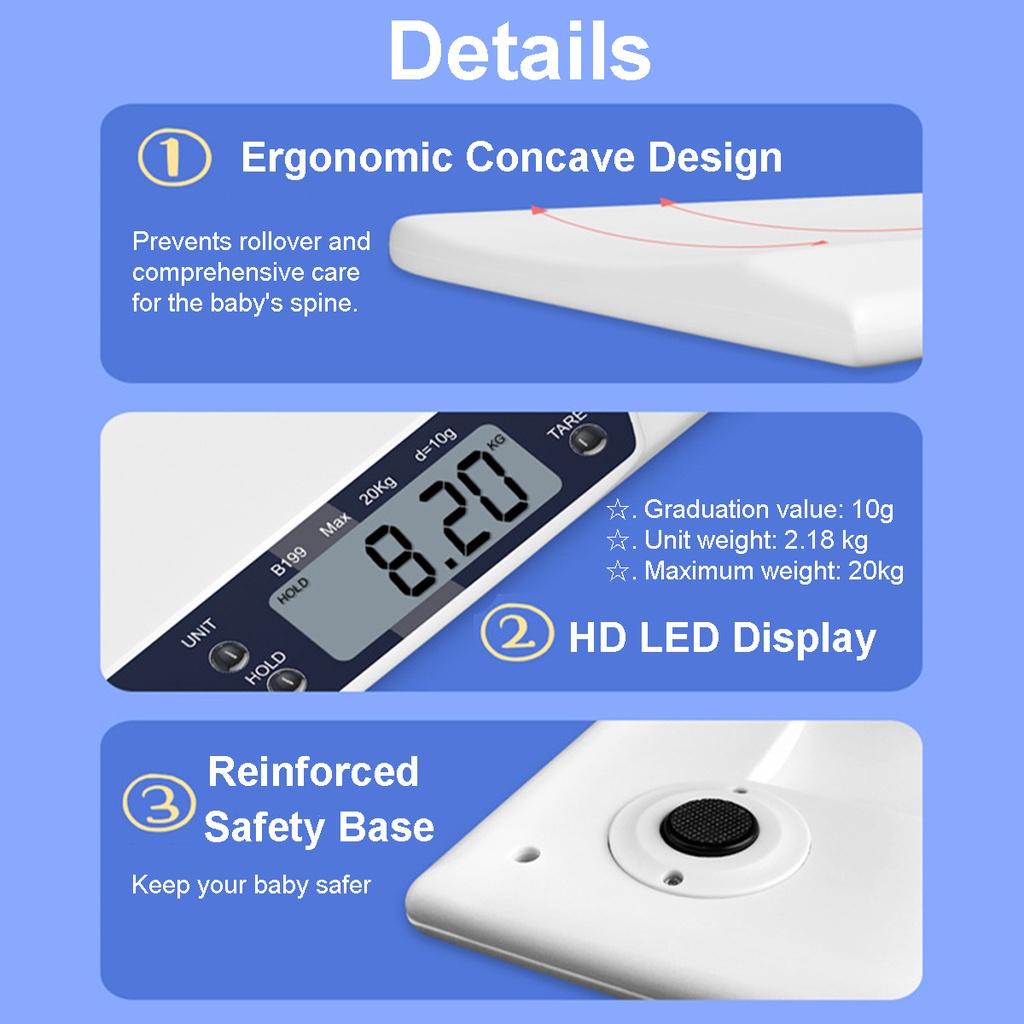 20kg Max Newborn Dog Cat Scales Multifunctional Smart Electronic Baby Weight Scale LED Display Household Measure Tool 21.65*13.19*1.78""