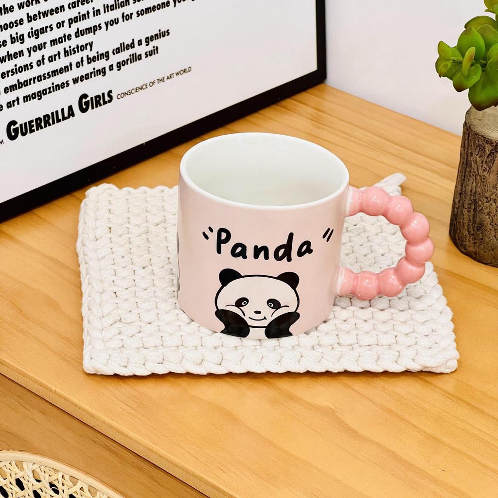 Creative Cartoon Ceramic Cup with Lid and Spoon Family Mug Ins Fengshui Cup for Girls Large Capacity