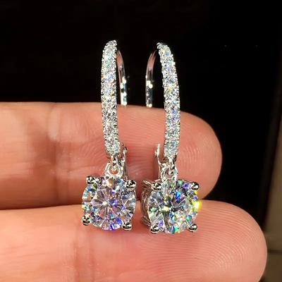 Classic Female Earrings  SIlver Needle 4 Claws Zircon Earrings For Women Single Row Zircon Ear Statement  Gift