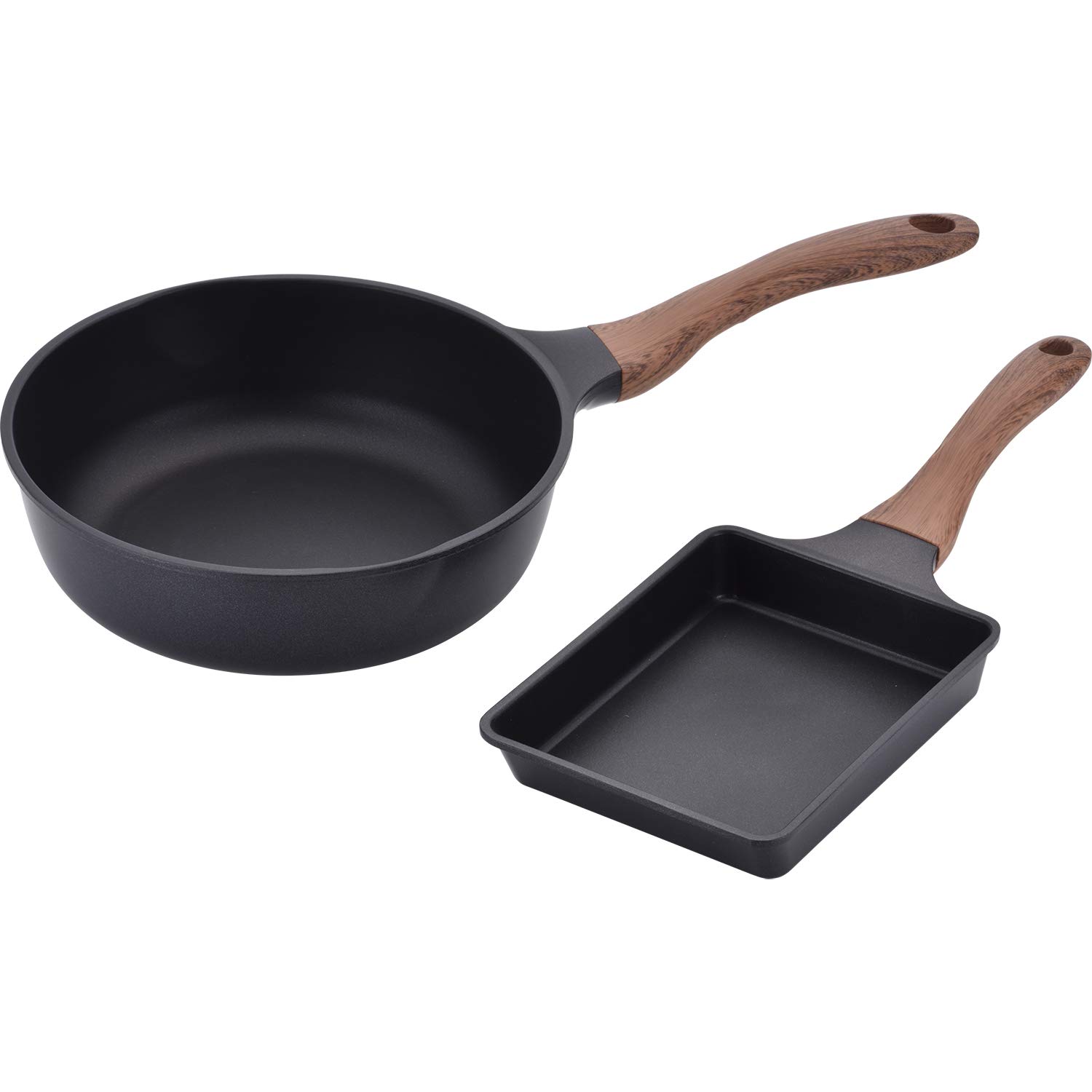 

Wahei Freiz Frying Pan Set, Egg Fryer & Deep Frying Pan 24cm, IH Compatible, Black, Wood Grain Handle, N-Tone MB-1225 чорний