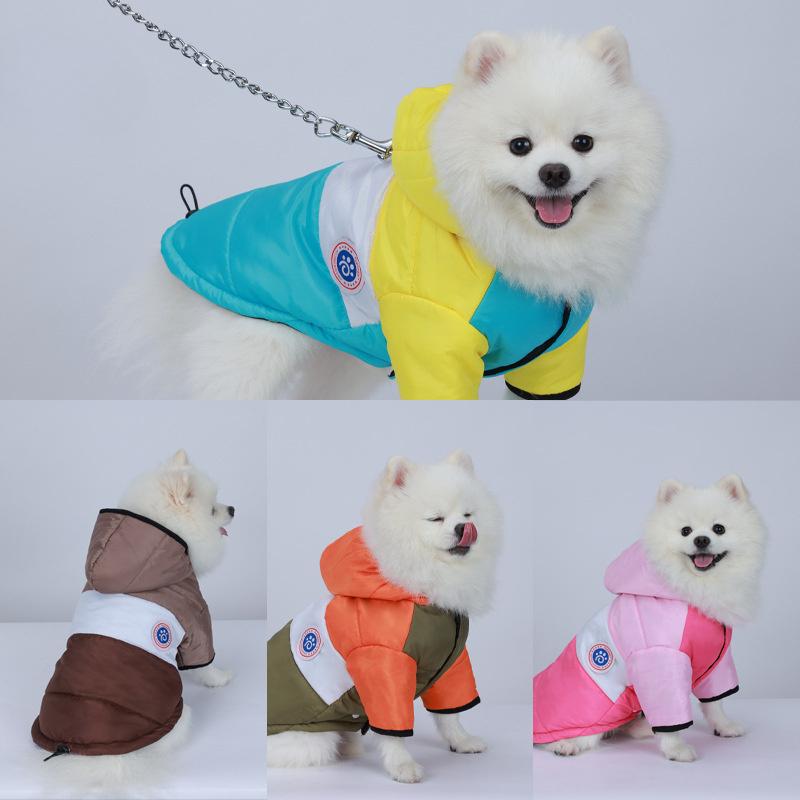 Winter Warm Down Dog Jacket Pet Dogs Costume Puppy Light-weight Two Legs Hoodie Coat Clothes For Teddy Bear Big Combinaison Ski