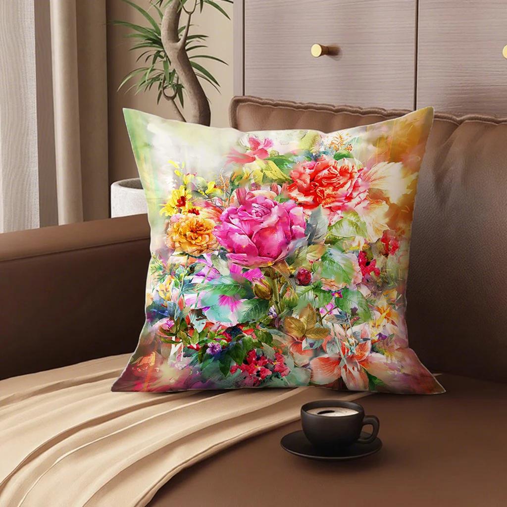 4Pc Colorful Floral Printed Pillowcasessuitable For Sofa Car Bedroom Decorative Cushion Cover Pillow Cover