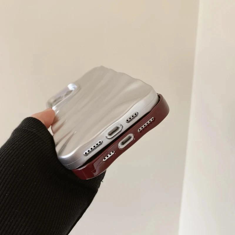 Luxury 3D Wavy Pattern Phone Case For iPhone 16 15 14 13 12 Pro Max Plus Solid Color Glossy Soft Silicone Case Phone Accessories