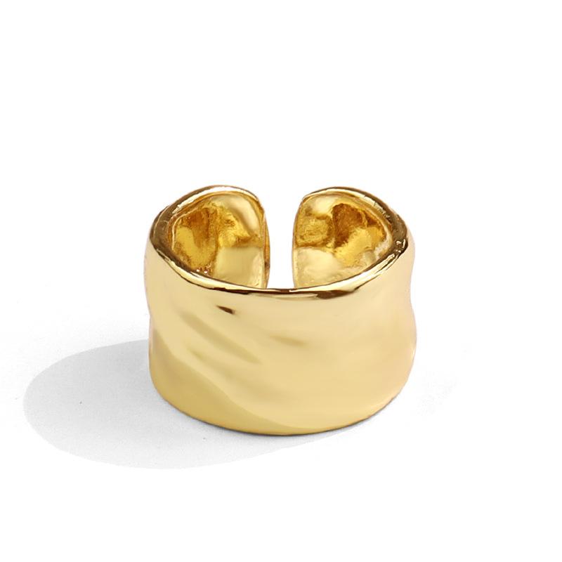 925 Sterling Silver Wiede Simple Gold Color Rings Retro Distressed Opening Handmade Ring Fashion Fine Jewelry