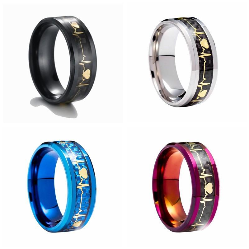 Grenzüberschreitende Exklusive Leuchtende Kohlefaser Partnerringe - Elektrokardiogramm-Design 25#