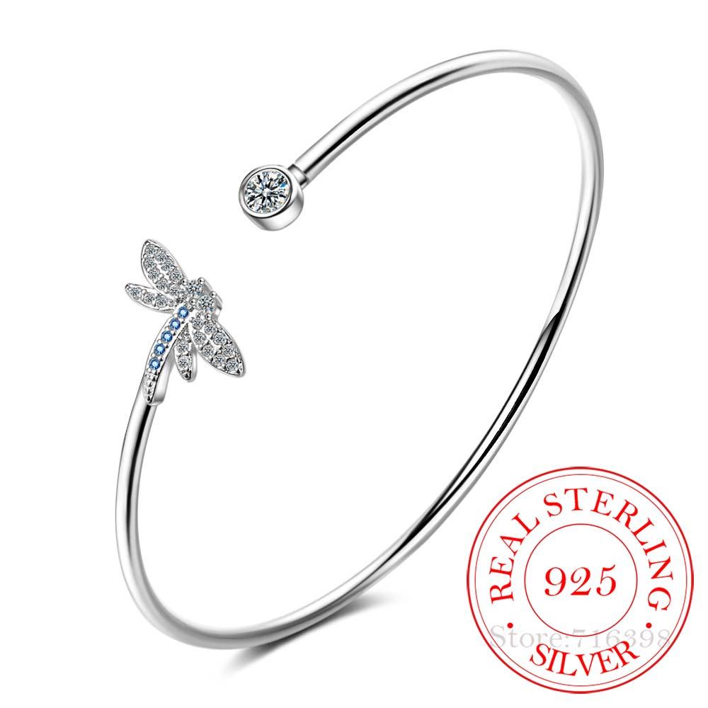 925 Silver Crystal Butterfly/Dragonfly/Heart Charm Bangles For Women Bracelet &Bangle Wedding Birthday Party Jewelry