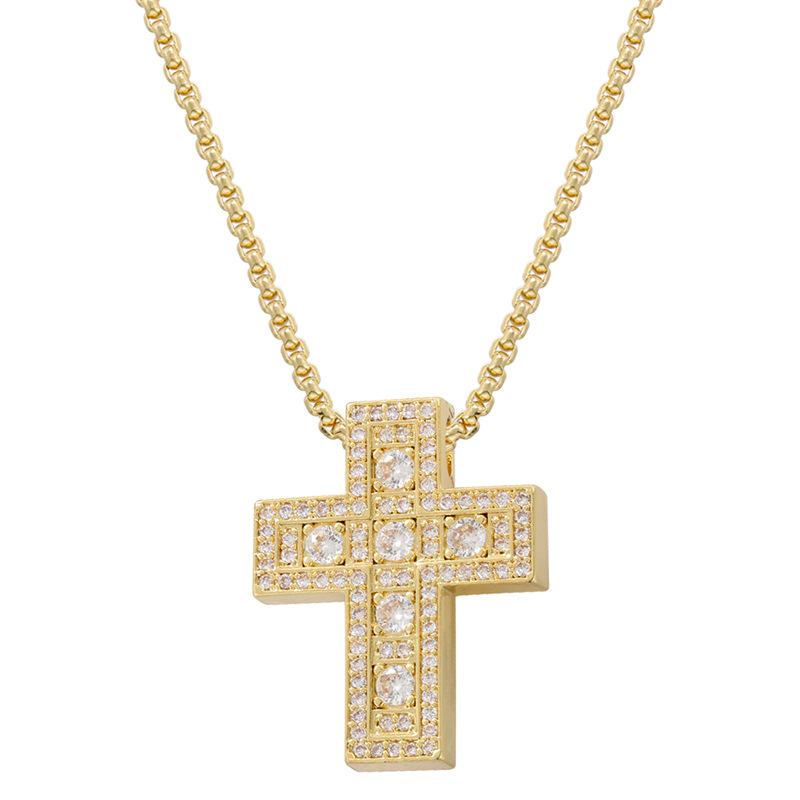 Light Luxury Copper With Colored Diamonds Cross Necklace Personalized Hip Hop Cross Pendant Collarbone Chain Vl390
