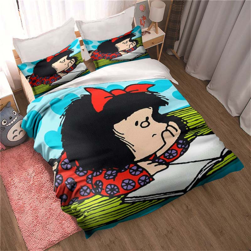 Kawaii Anime Mafalda All Season Twin Bedding Set 3 Piece Comforter Set Bed Duvet Cover Double King Comforter Cover Home Textiles
