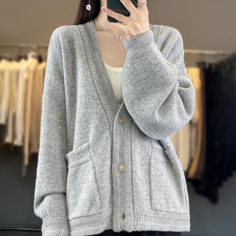 Stylish Women's V-Neck Wool Cardigan - Autumn/Winter Knitwear Sweater