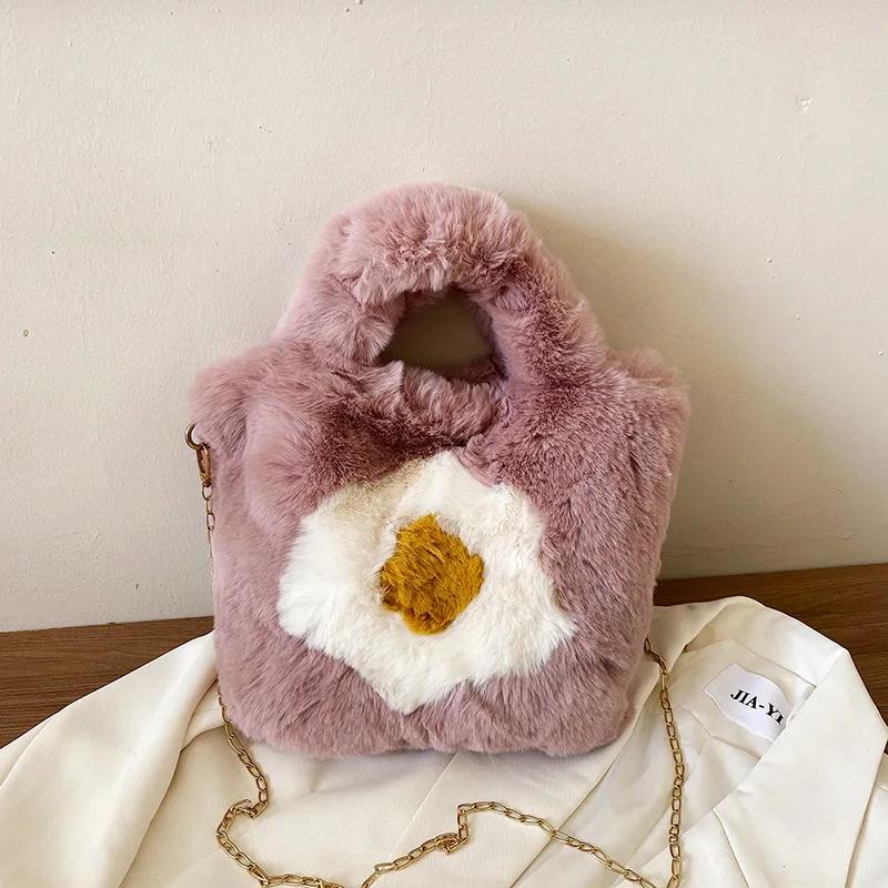 A Single-color, Simple, Thick, Fashionable and Large-capacity Women's Autumn and Winter Mirror-finished Plush Handbag