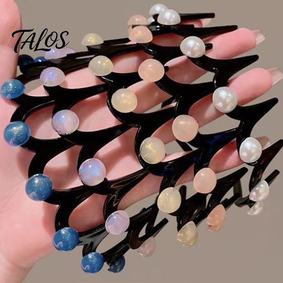 Shiny Hairpin 2Pcs Women Headband Faux Pearls Decor Anti-slip Teeth Hairband Hair Hoop Lightweight Elastic Accessory Daily Wear