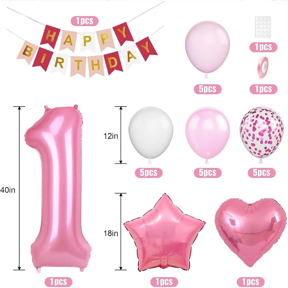 Pearlescent Digital Balloon Star Shaped Aluminum Foil Balloon Set Baby Birthday Party Decoration One Year Decoration Banner