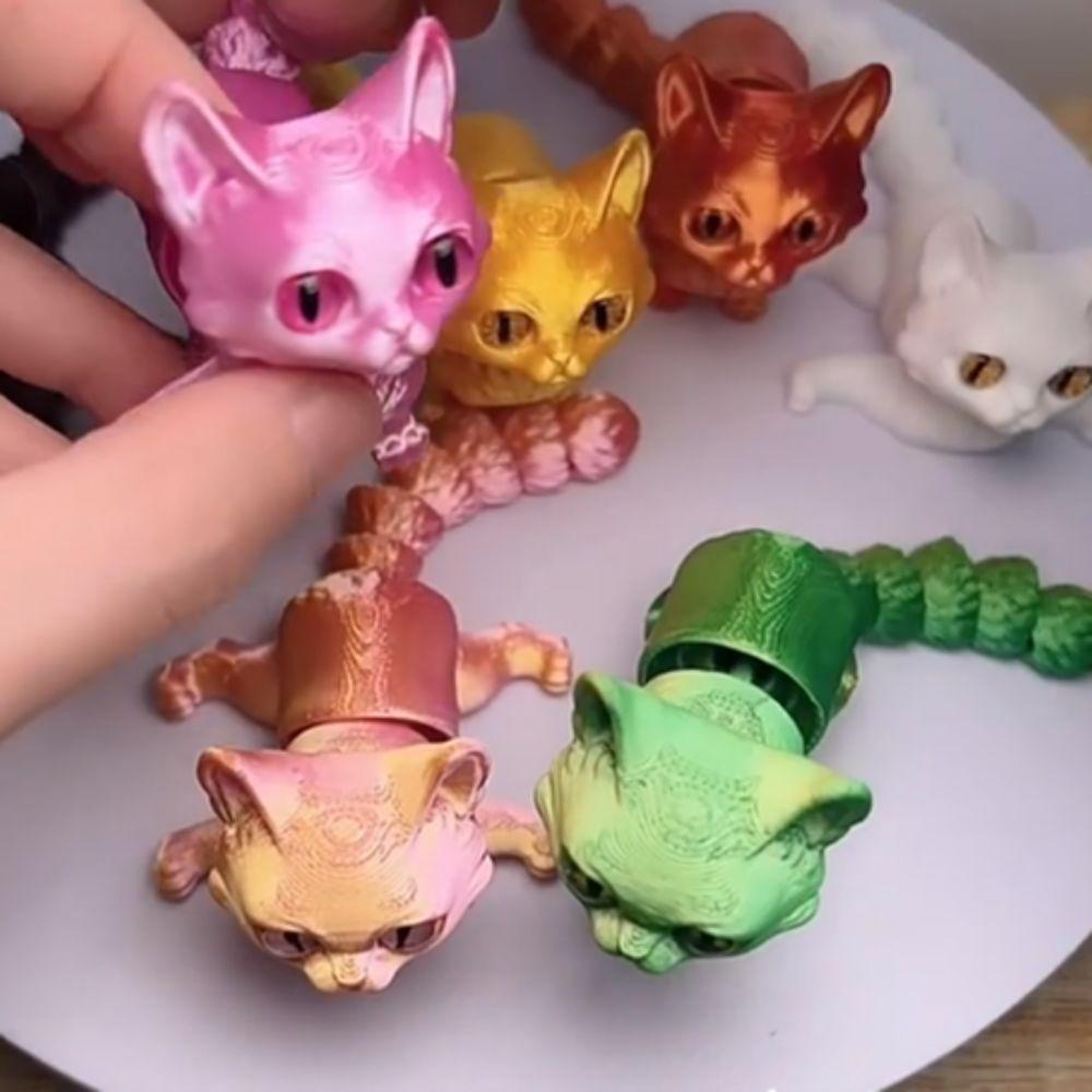 Plastic Material Articulated Cats Big Eyes 3D Printed Cat Figure  Room Decoration