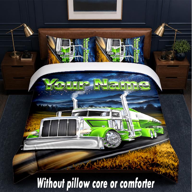 Truck Theme Custom Text Or Name 3Pcs Bedding Set,1 Flat Sheet & 2 Pillowcases Personalized Home Bedding