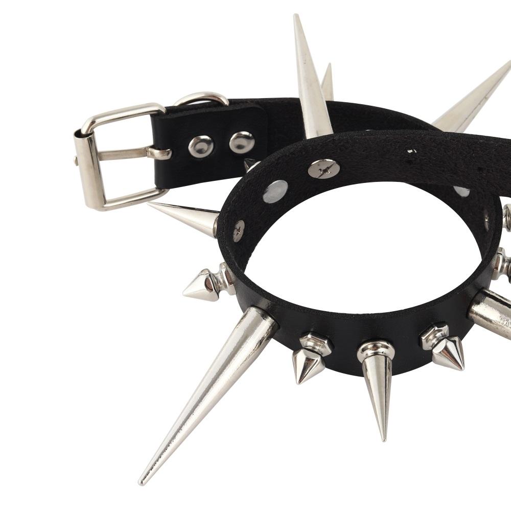 Long Spike Choker Punk Faux Leather Collar For Women Men Cool Big Rivets  Studded Chocker Goth Style Necklace  Accessories