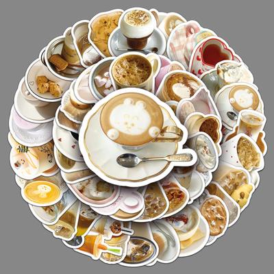 50 Coffee Ins Style Stickers Personalized, Fresh and Creative Decoration Mobile Phone Suitcase Guka DIY Stickers