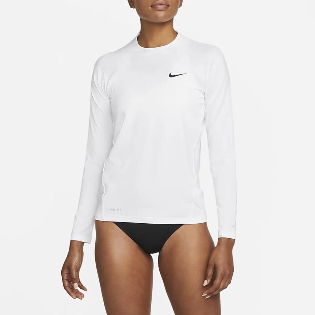 Nike Essential Hydroguard Outdoor Casual Sports Crew Neck Long Sleeve Two Piece Swimsuit Women Swimsuit White NESSA386-100
