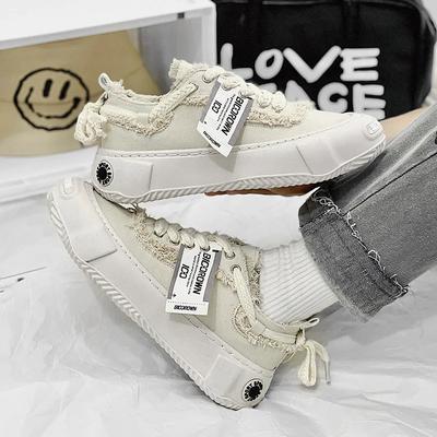 2024 Printemps Nouveaux Chaussures en Toile Basses Homme Unisexe Chaussures de Planche Plates Vulcanisées Chaussures de Course d'Extérieur Homme Semelle Épaisse Chaussures Pain