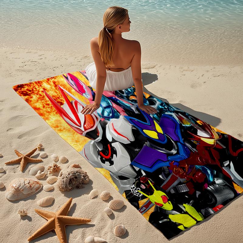 proof beach towel with a UFO Robo Grendizer3 pattern - soft,absorbent,quick-drying,machine washable - perfect for swimming,camping,bathing